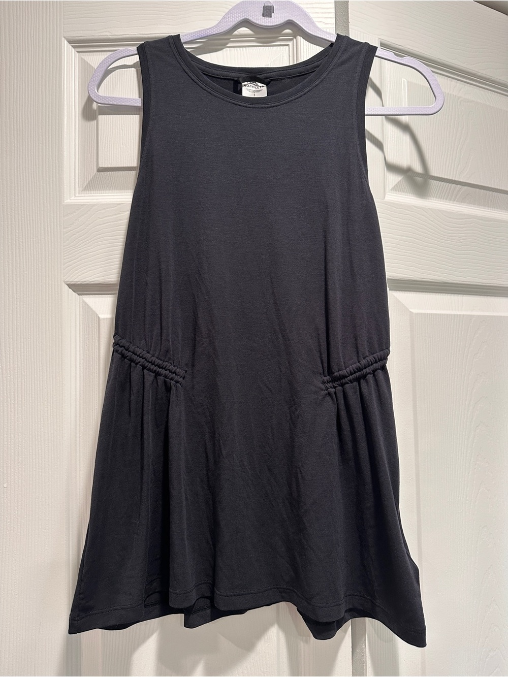 Athleta Black Sleeveless Tunic Tank with Gathered Side Detail
